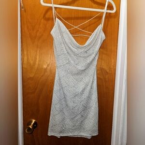 White glitter cowl neck dress